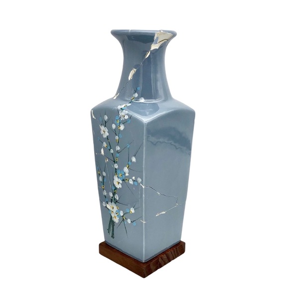 Kintsugi Vase 10” Hand Painted Floral Gold Crack Art Growth Gift Coming Soon! - Picture 2 of 9